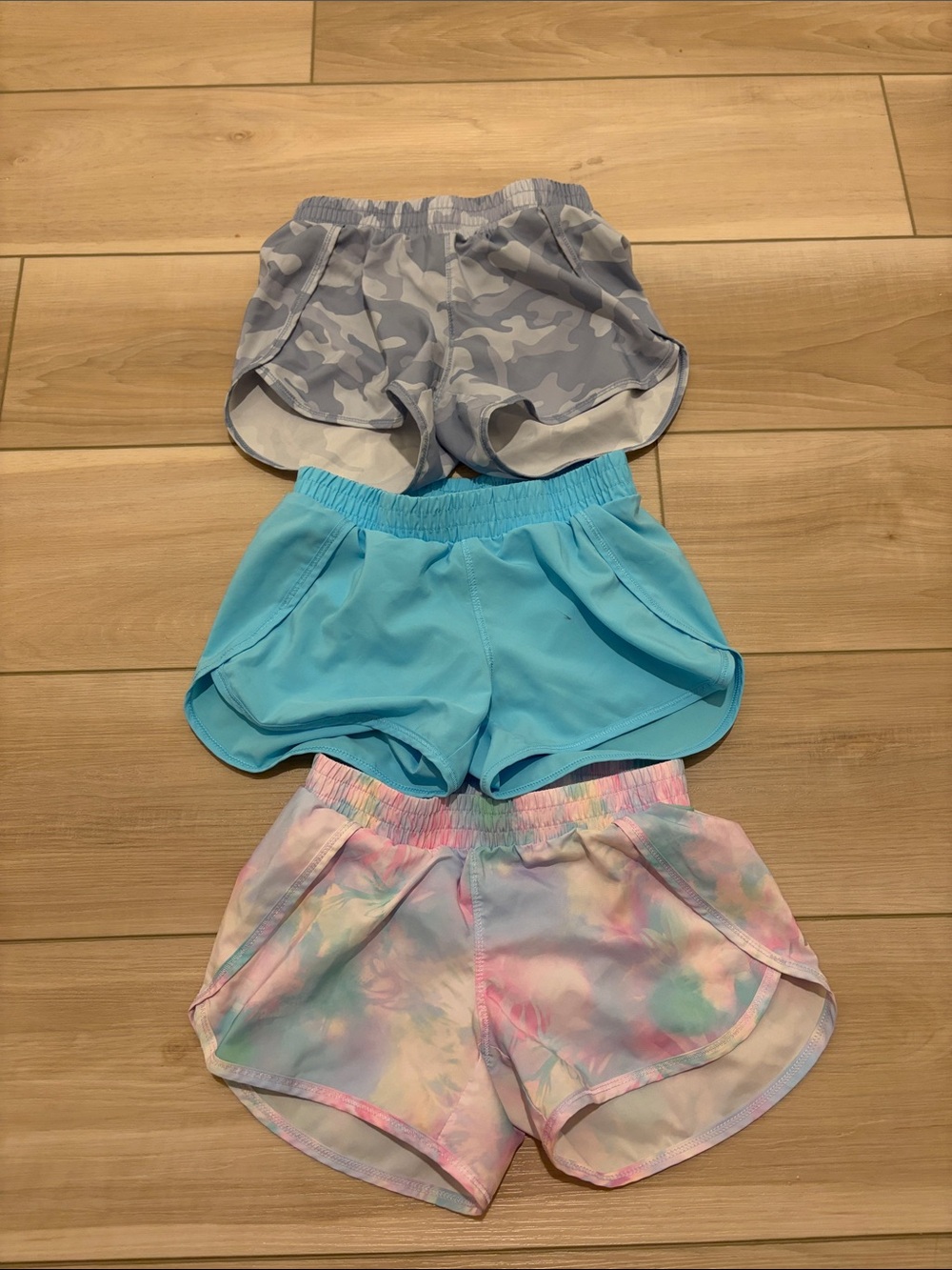 All In Motion Girls Kids Shorts - Gray Camo, Aqua Blue & Pastel Tie-Dye (3-Pack)